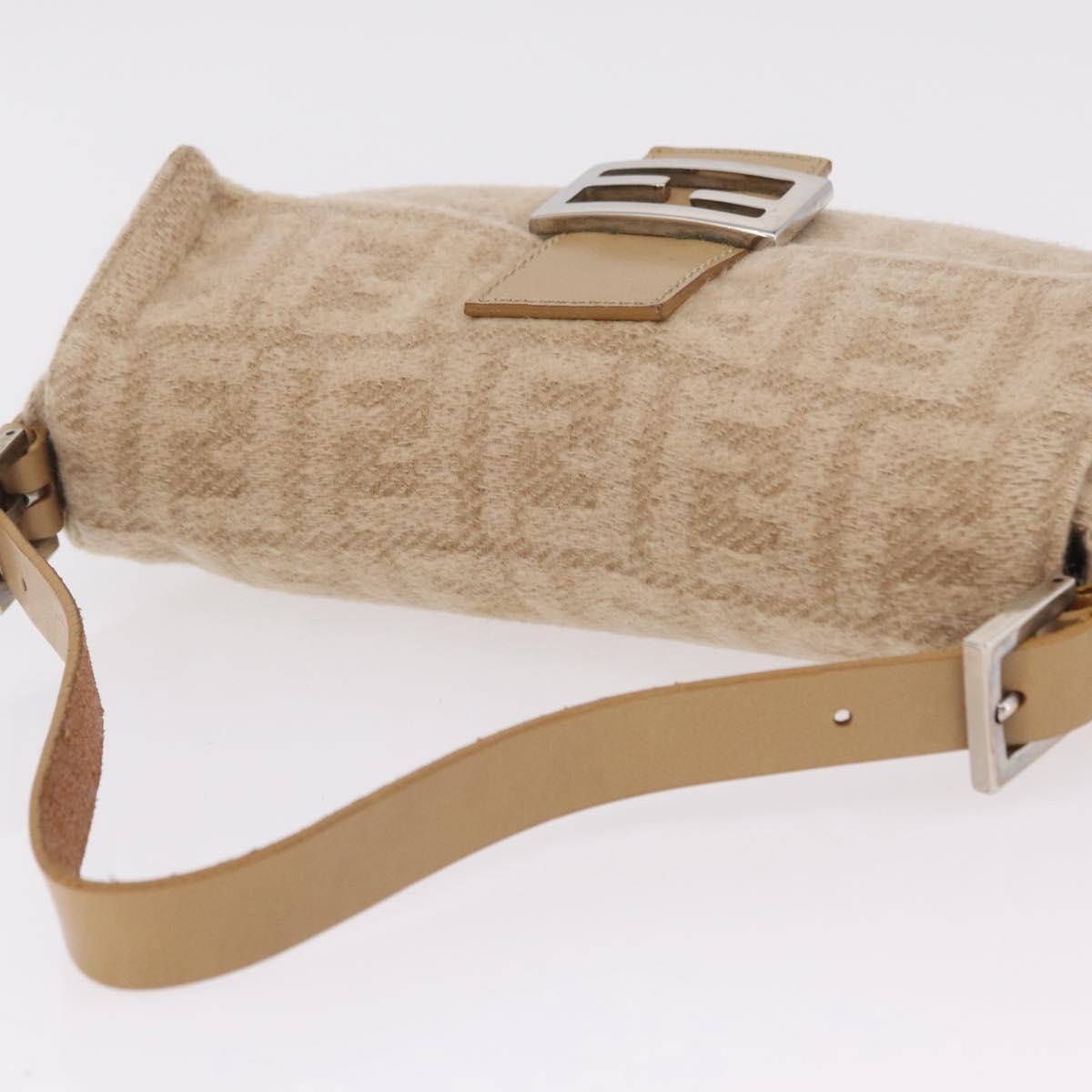 FENDI Zucca Canvas Mamma Baguette Shoulder Bag Wool Beige Silver Auth 211029V