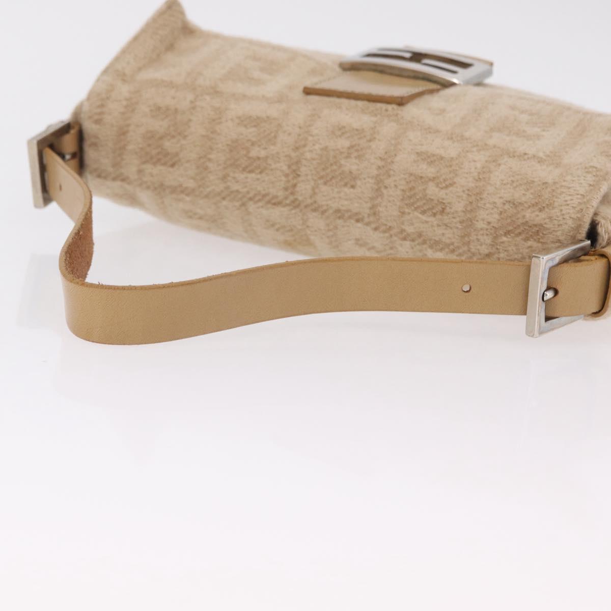 FENDI Zucca Canvas Mamma Baguette Shoulder Bag Wool Beige Silver Auth 211029V