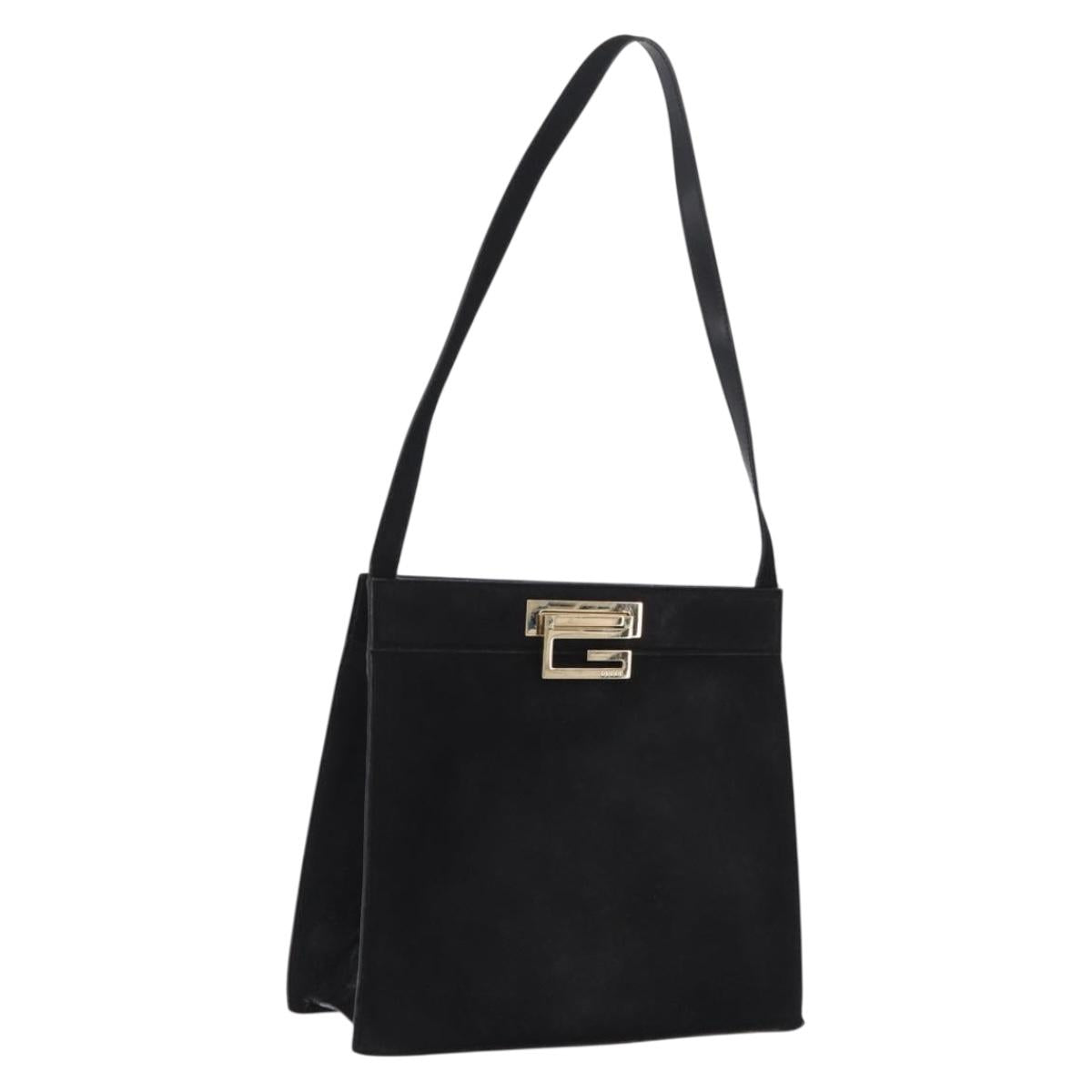 GUCCI Shoulder Bag Suede Black Gold Tone 001 1364 1863 Auth 211030