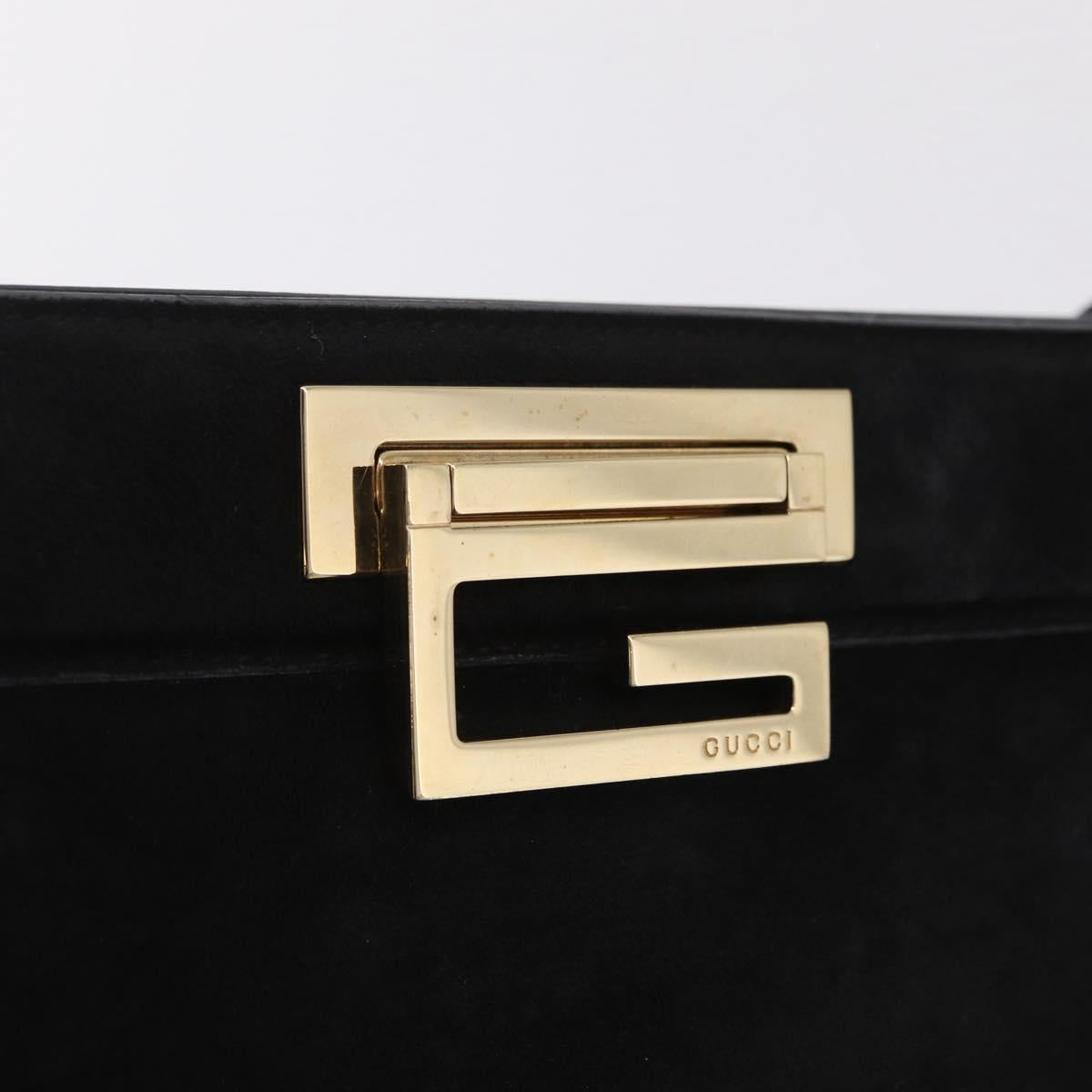 GUCCI Shoulder Bag Suede Black Gold Tone 001 1364 1863 Auth 211030