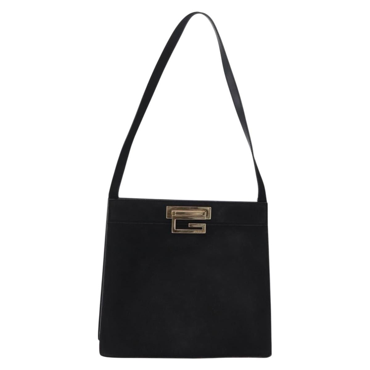 GUCCI Shoulder Bag Suede Black Gold Tone 001 1364 1863 Auth 211030