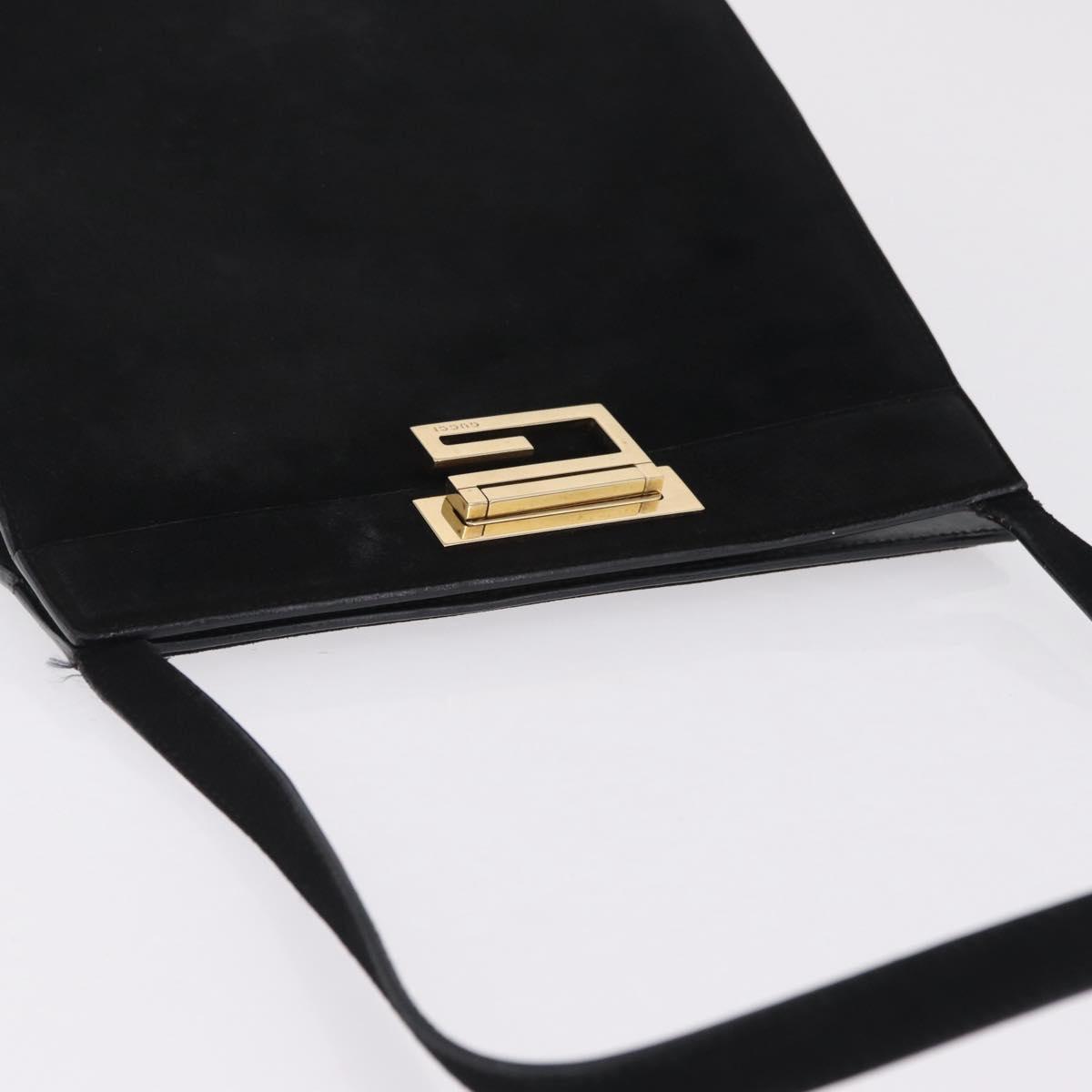 GUCCI Shoulder Bag Suede Black Gold Tone 001 1364 1863 Auth 211030