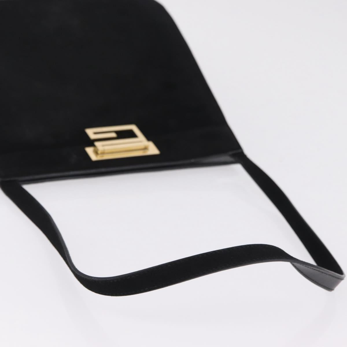 GUCCI Shoulder Bag Suede Black Gold Tone 001 1364 1863 Auth 211030