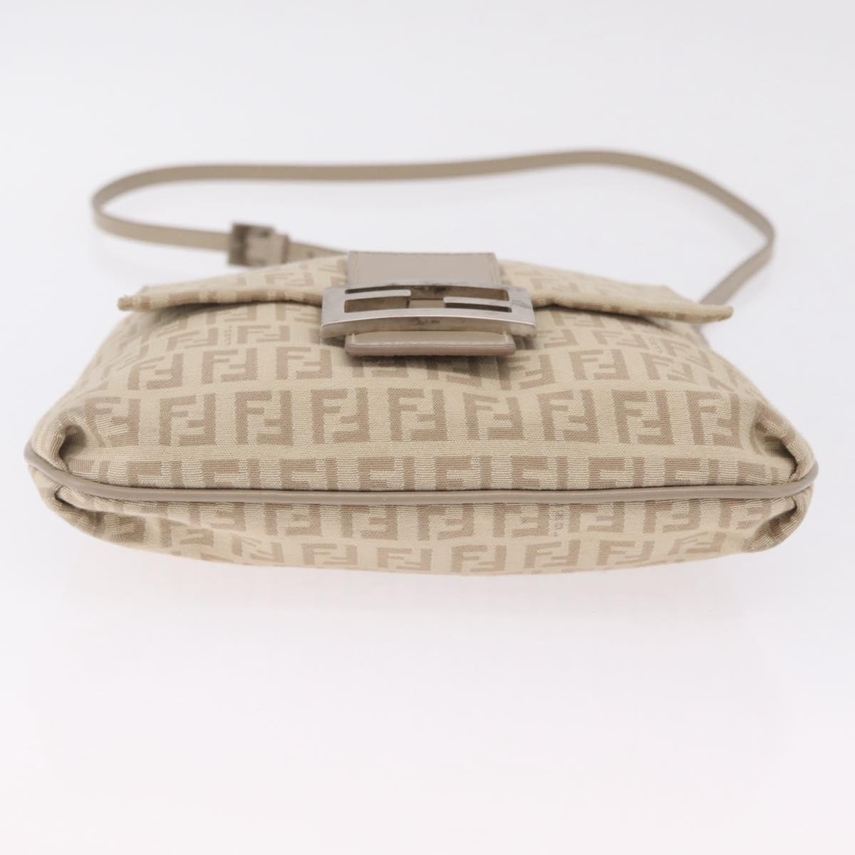FENDI Zucchino Canvas Shoulder Bag Beige Silver 8BT075 Auth 211031