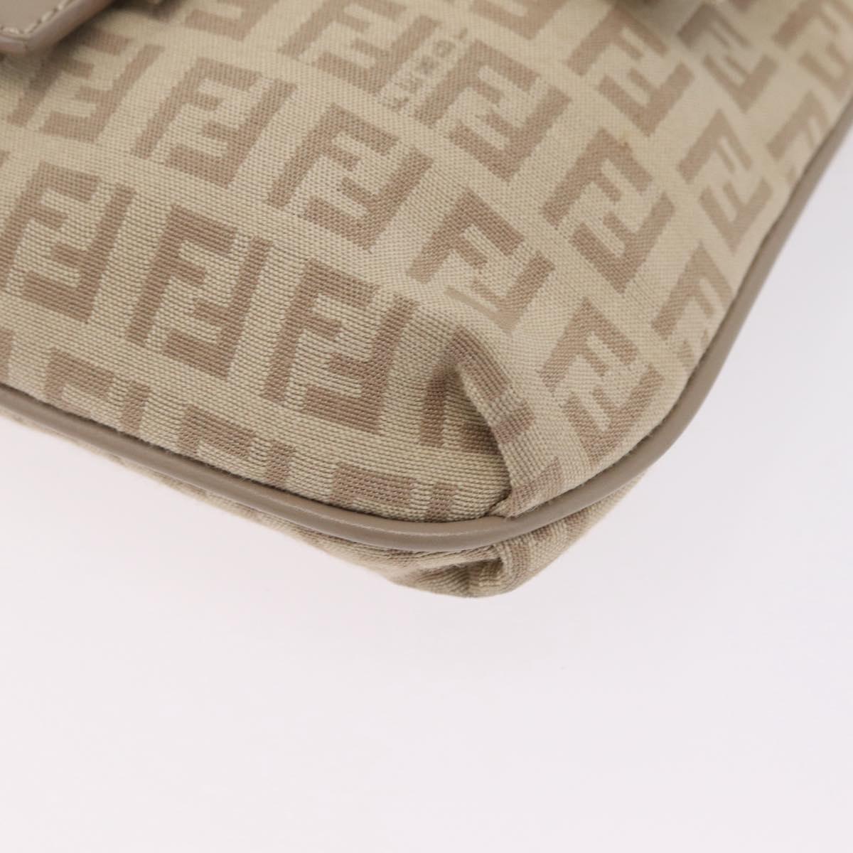 FENDI Zucchino Canvas Shoulder Bag Beige Silver 8BT075 Auth 211031