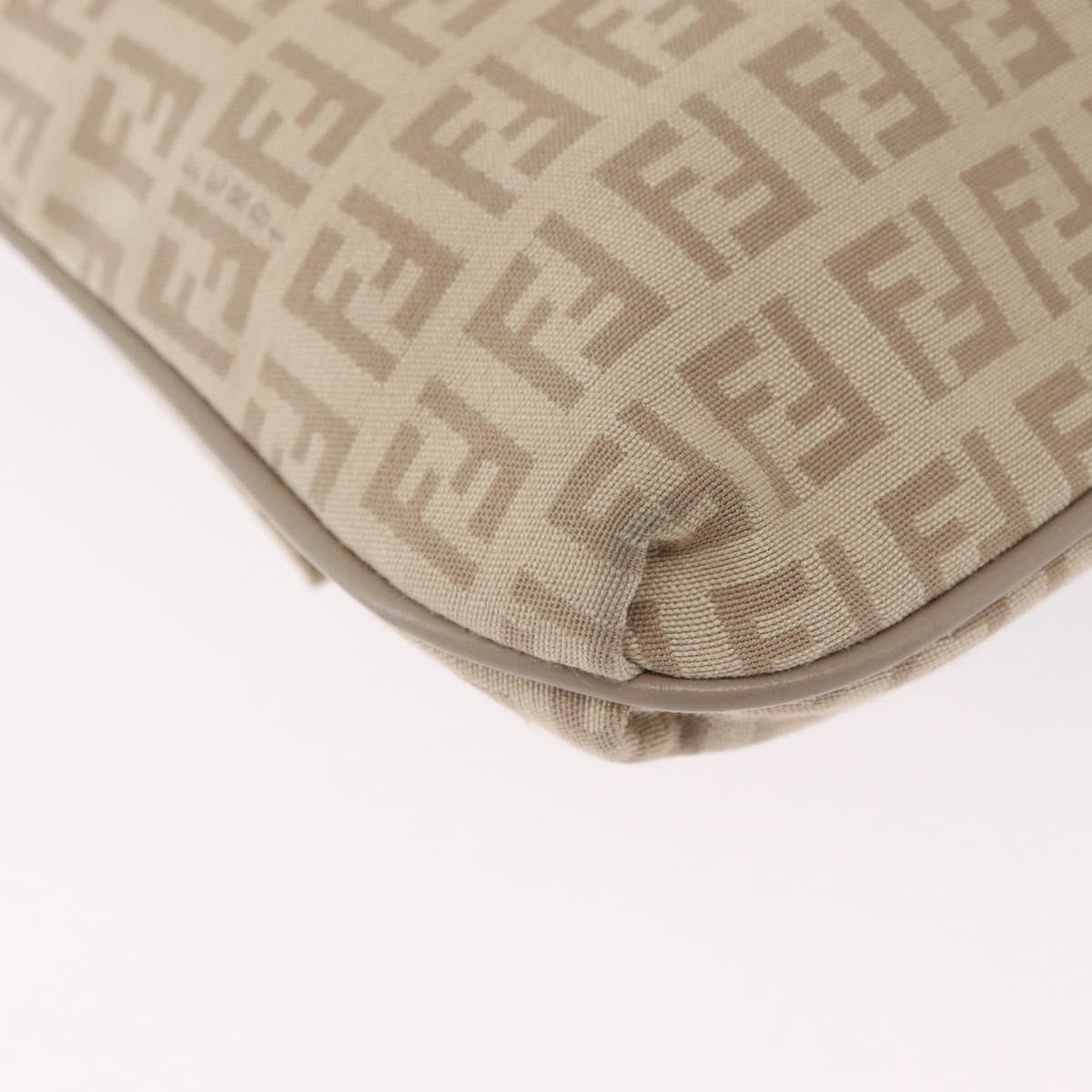 FENDI Zucchino Canvas Shoulder Bag Beige Silver 8BT075 Auth 211031