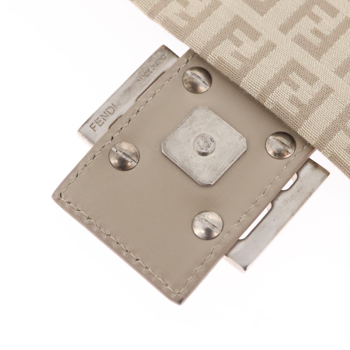 FENDI Zucchino Canvas Shoulder Bag Beige Silver 8BT075 Auth 211031