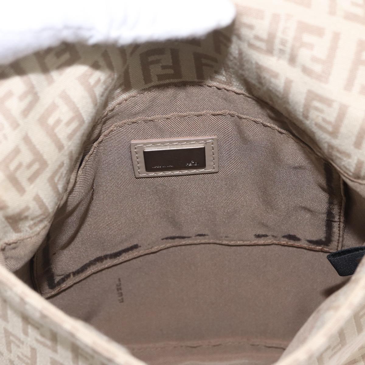 FENDI Zucchino Canvas Shoulder Bag Beige Silver 8BT075 Auth 211031