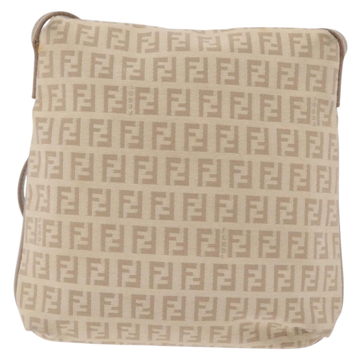 FENDI Zucchino Canvas Shoulder Bag Beige Silver 8BT075 Auth 211031