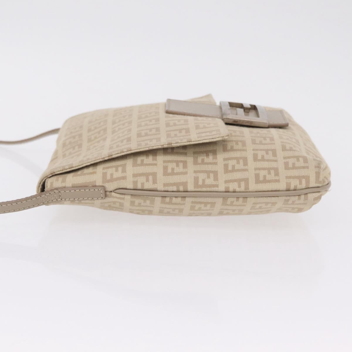 FENDI Zucchino Canvas Shoulder Bag Beige Silver 8BT075 Auth 211031