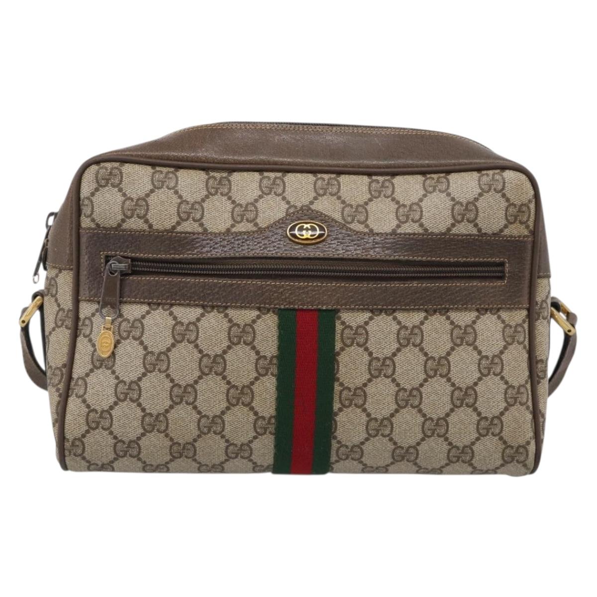 GUCCI GG Supreme Web Sherry Line Shoulder Bag PVC Beige 68 02 005 Auth 211033