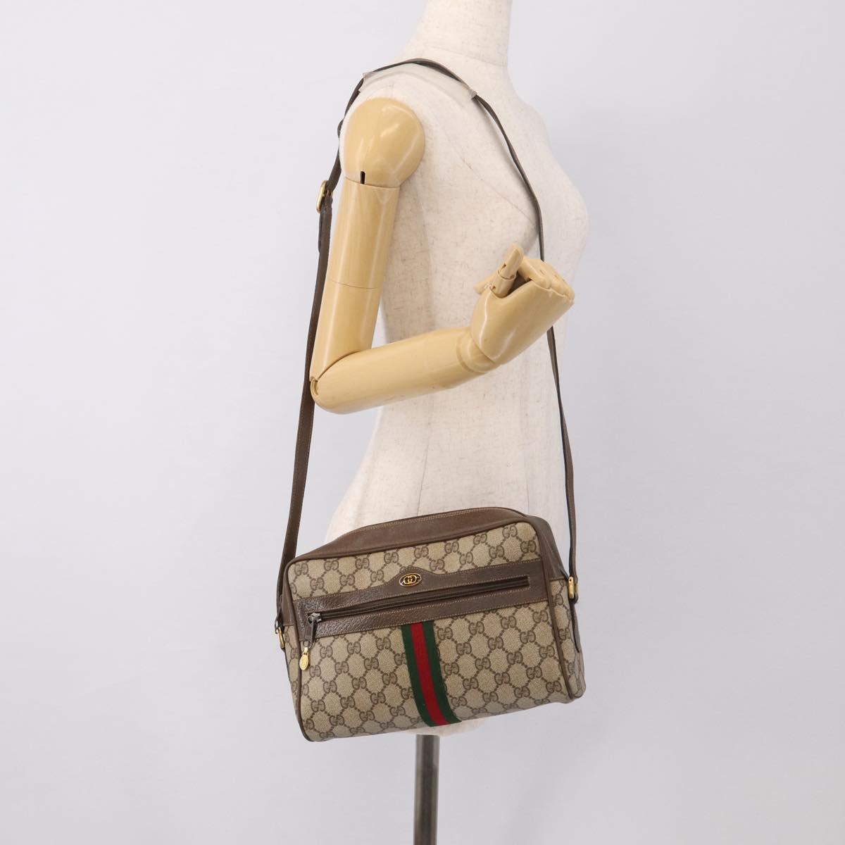 GUCCI GG Supreme Web Sherry Line Shoulder Bag PVC Beige 68 02 005 Auth 211033