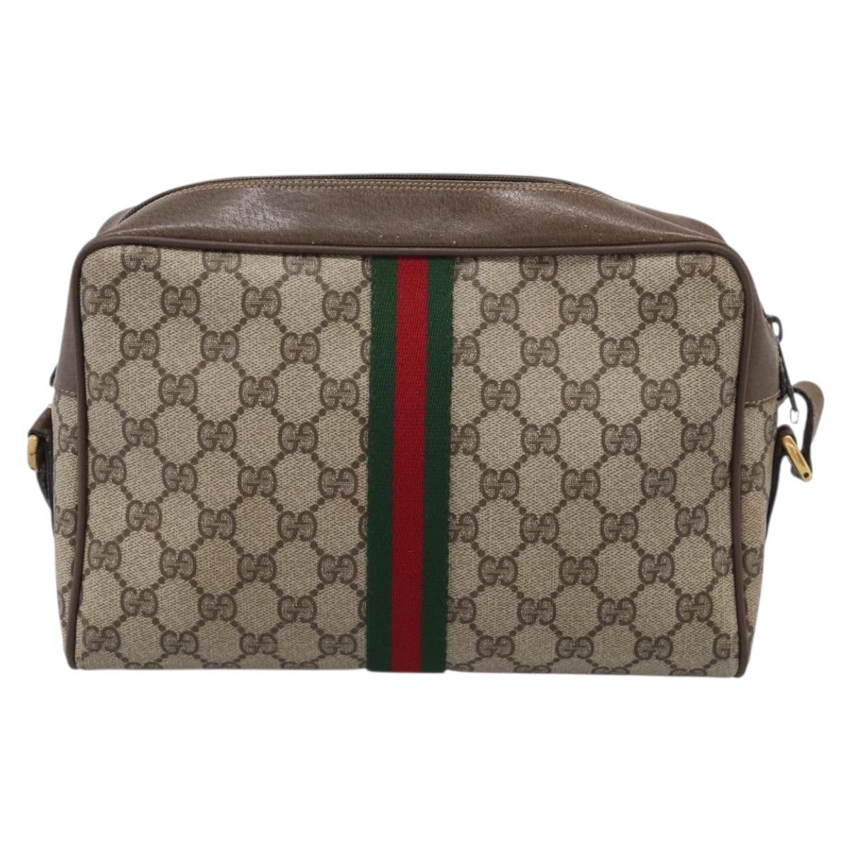 GUCCI GG Supreme Web Sherry Line Shoulder Bag PVC Beige 68 02 005 Auth 211033