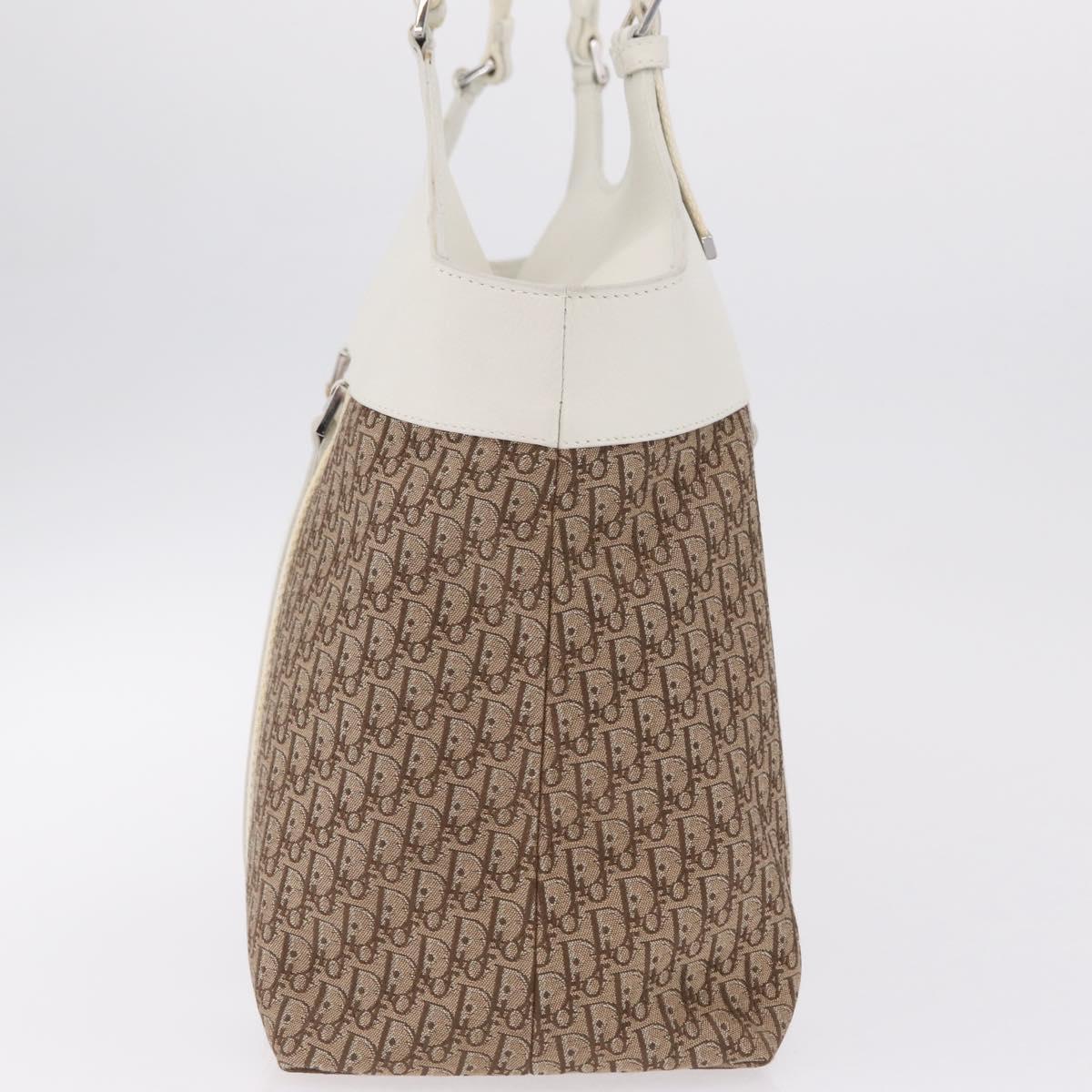 Christian Dior Trotter Canvas Tote Bag Beige Silver Auth 211034V
