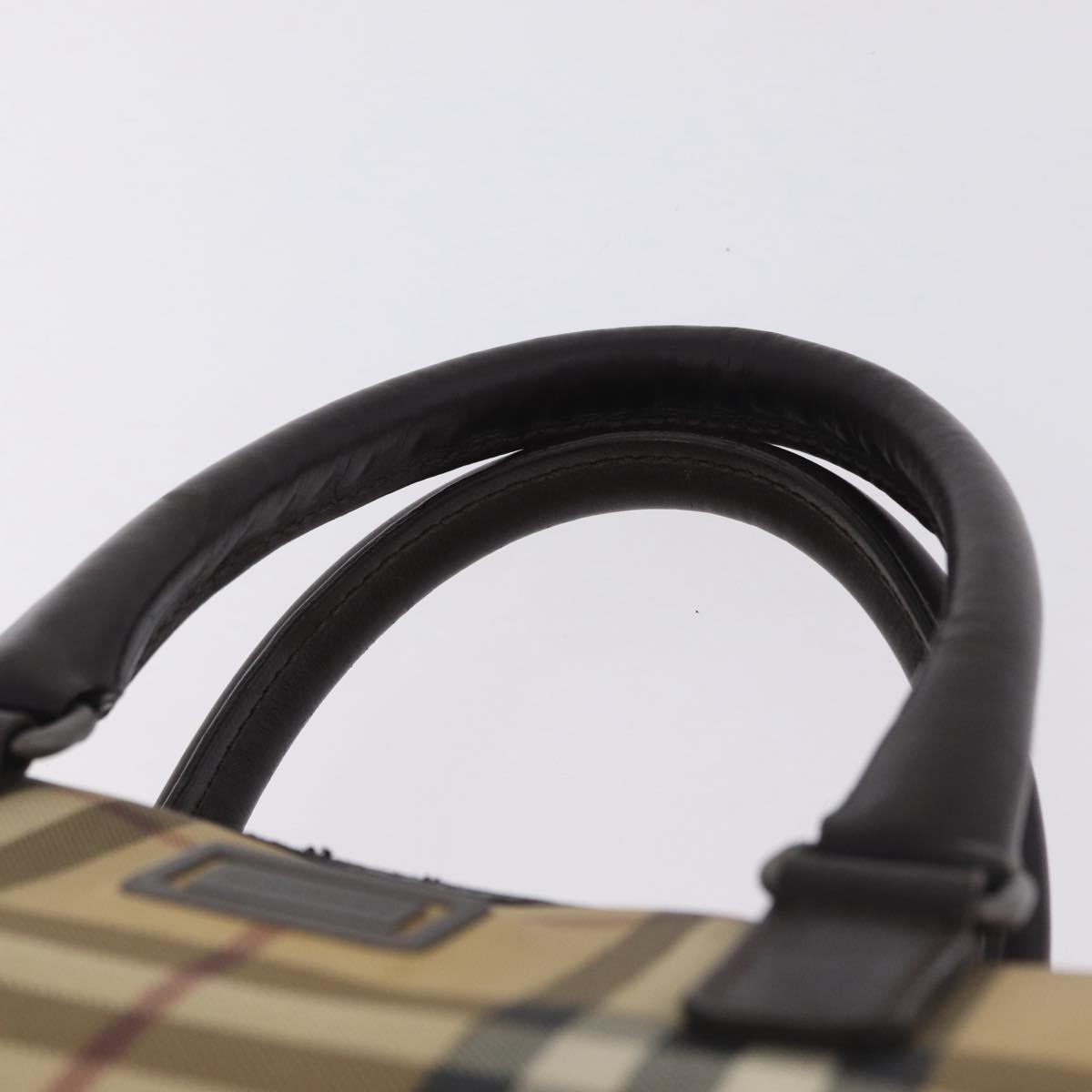 BURBERRY Nova Check Boston Bag PVC Beige Silver Auth 211035