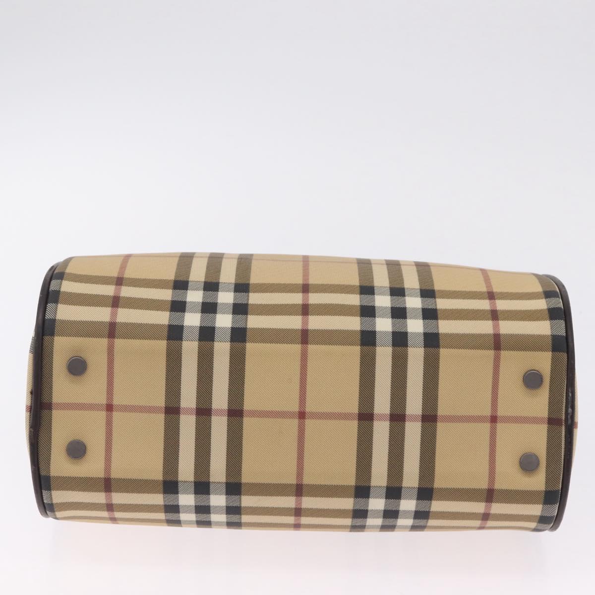 BURBERRY Nova Check Boston Bag PVC Beige Silver Auth 211035