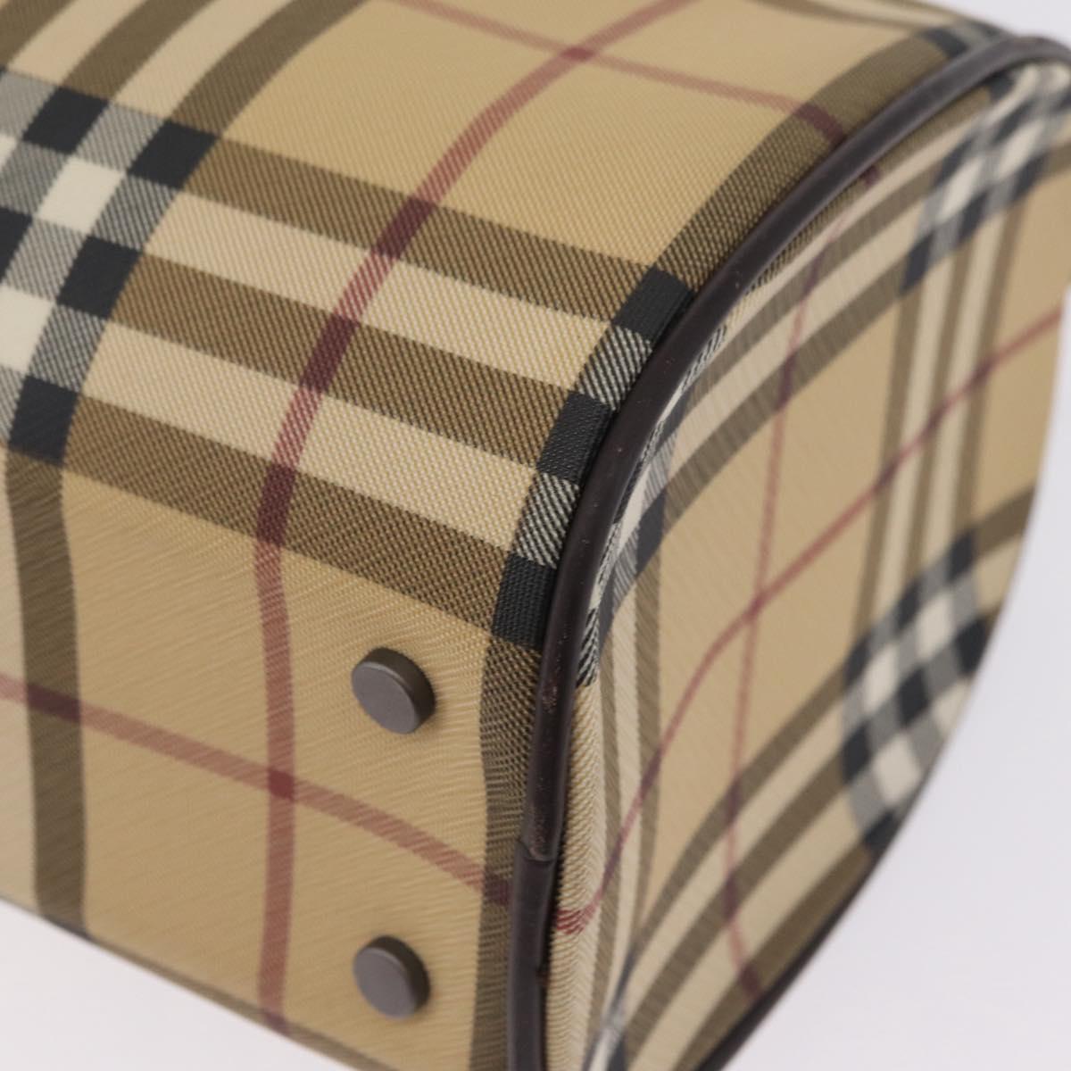 BURBERRY Nova Check Boston Bag PVC Beige Silver Auth 211035