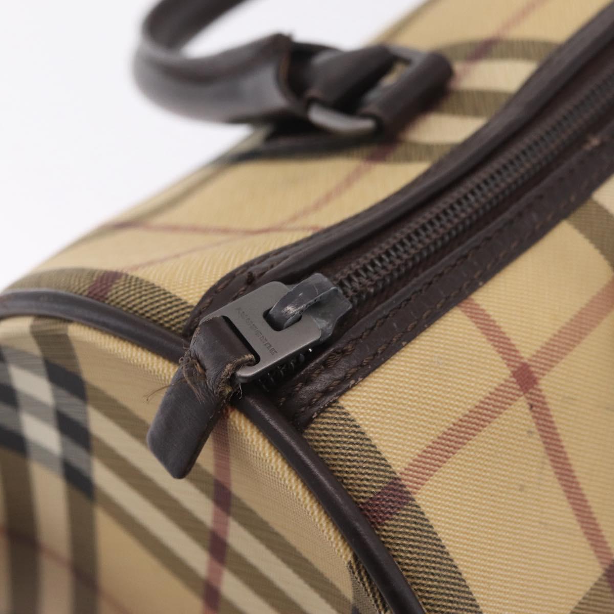 BURBERRY Nova Check Boston Bag PVC Beige Silver Auth 211035