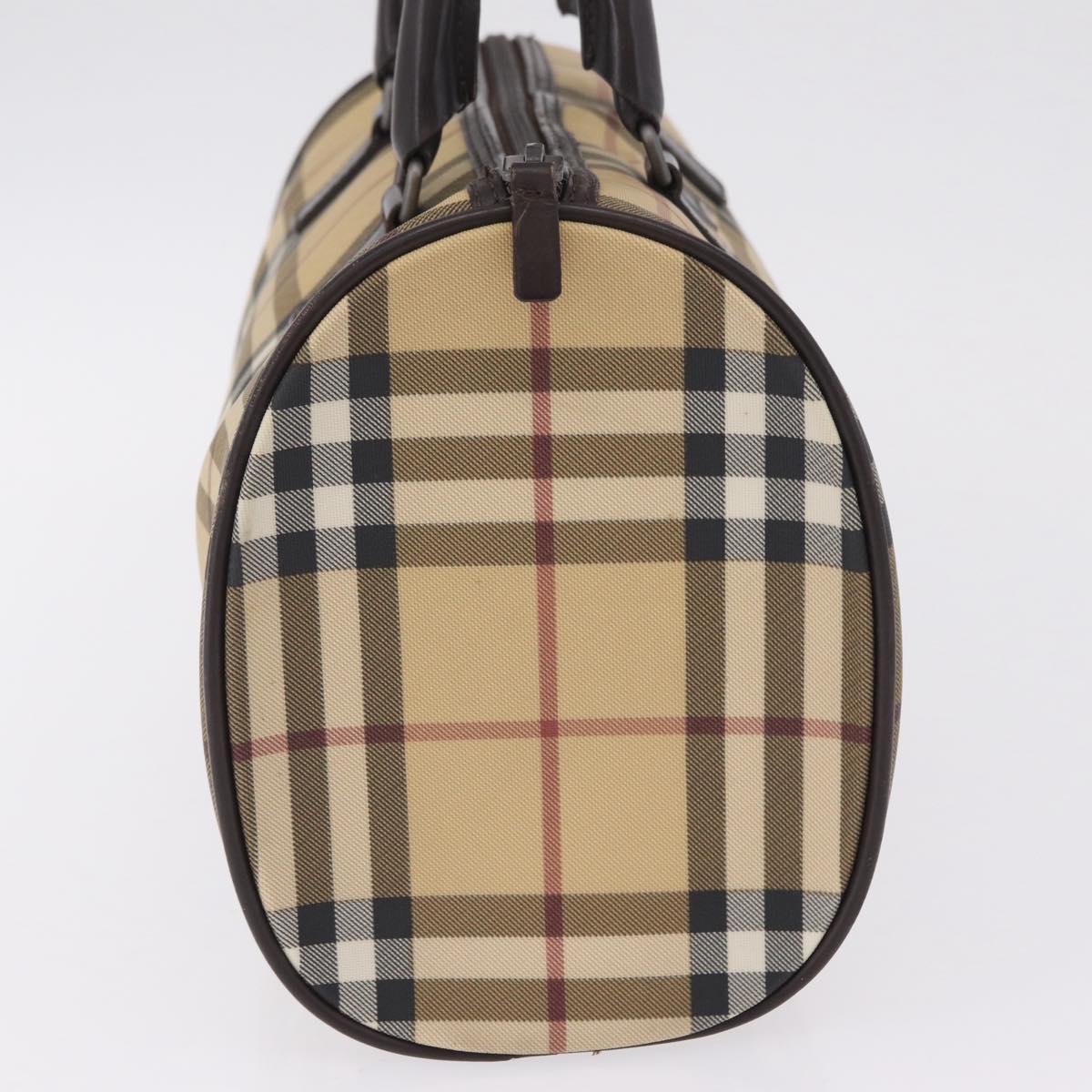 BURBERRY Nova Check Boston Bag PVC Beige Silver Auth 211035