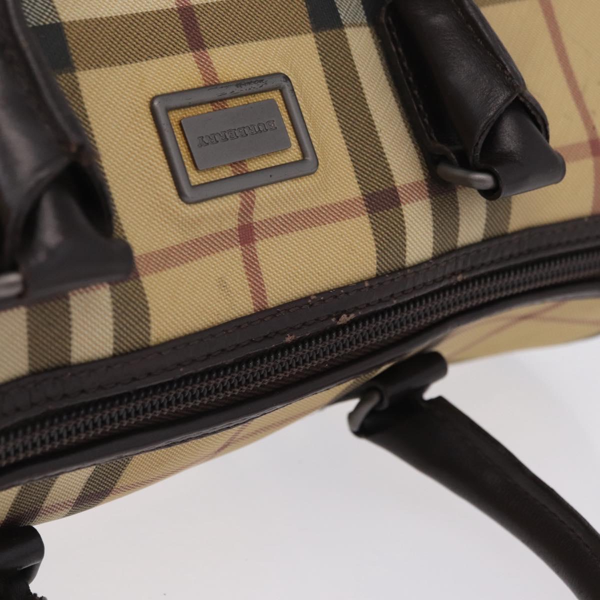 BURBERRY Nova Check Boston Bag PVC Beige Silver Auth 211035