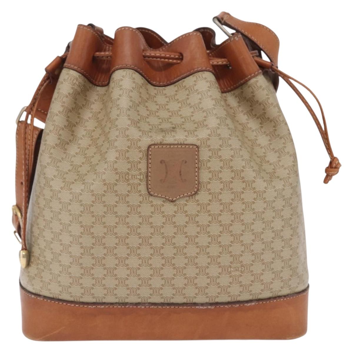 CELINE Macadam Shoulder Bag PVC Beige Gold Tone Auth 211036