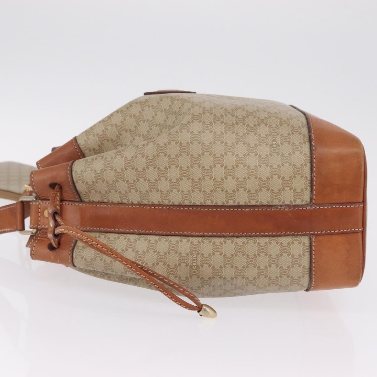 CELINE Macadam Shoulder Bag PVC Beige Gold Tone Auth 211036