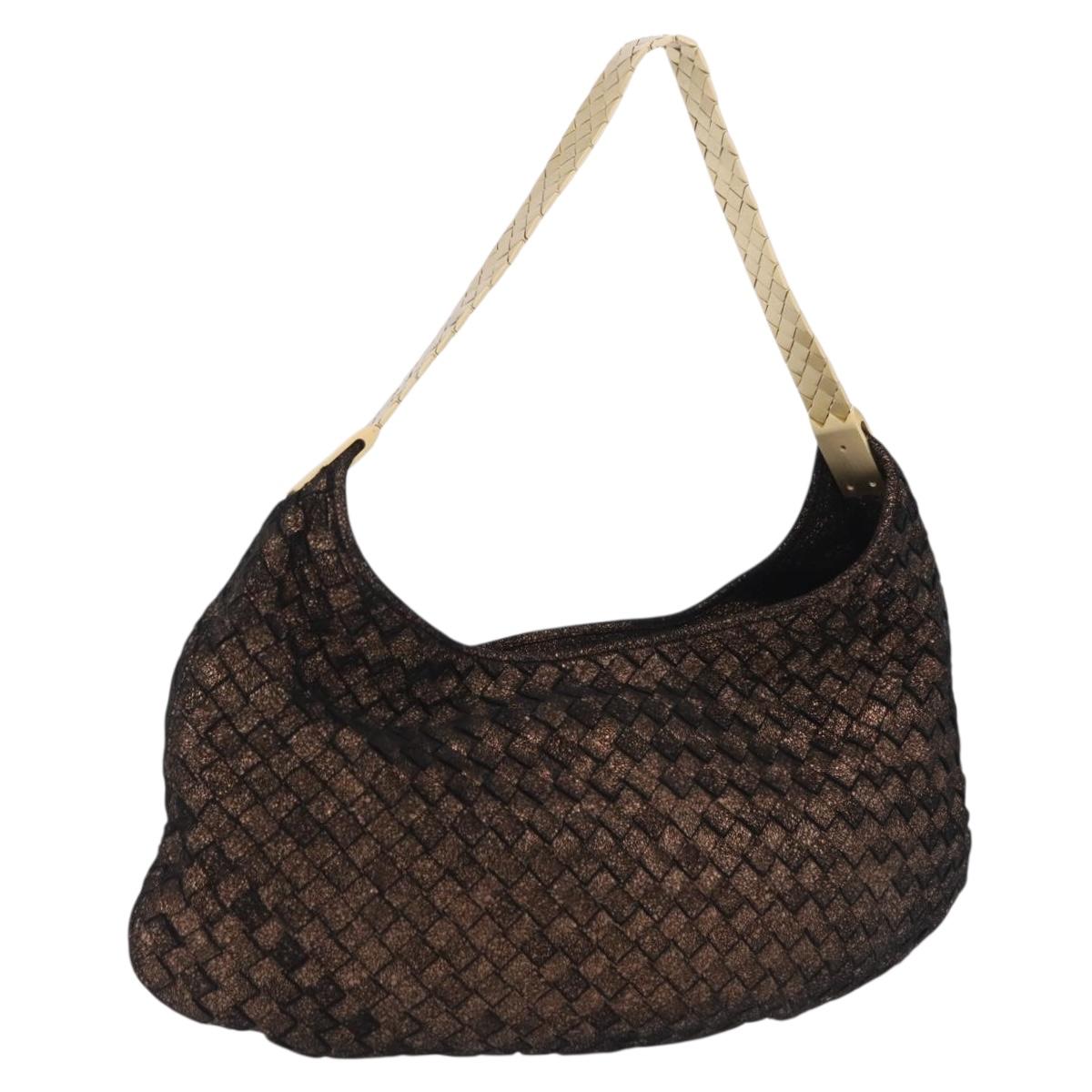Bottega Veneta INTRECCIATO Shoulder Bag Suede Brown Gold Tone Auth 211037V