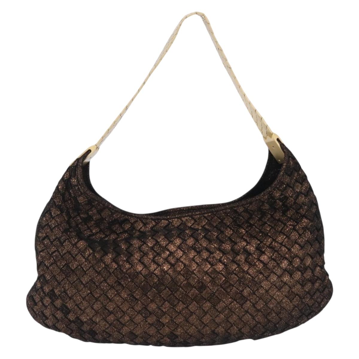 Bottega Veneta INTRECCIATO Shoulder Bag Suede Brown Gold Tone Auth 211037V