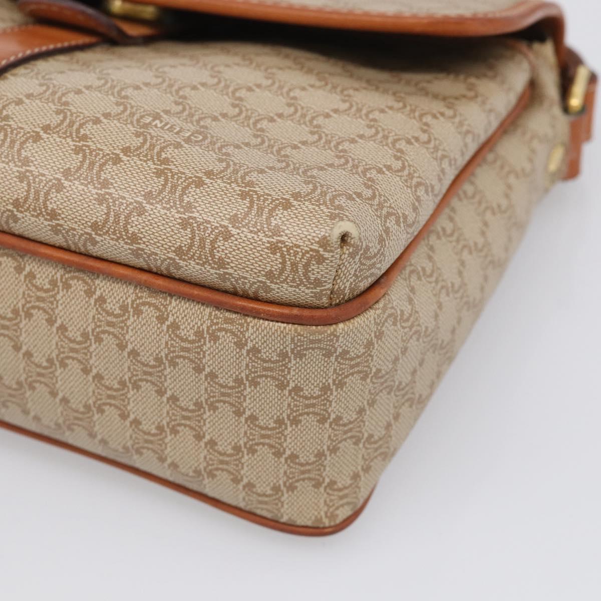 CELINE Macadam Shoulder Bag PVC Beige Gold Tone Auth 211040A