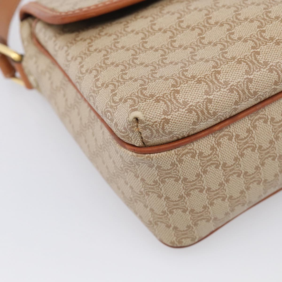 CELINE Macadam Shoulder Bag PVC Beige Gold Tone Auth 211040A