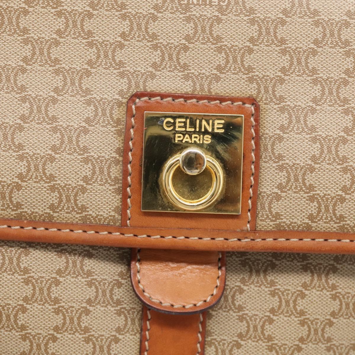 CELINE Macadam Shoulder Bag PVC Beige Gold Tone Auth 211040A