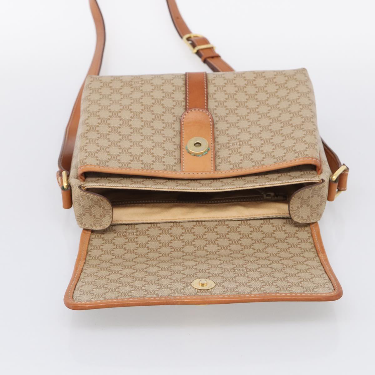 CELINE Macadam Shoulder Bag PVC Beige Gold Tone Auth 211040A