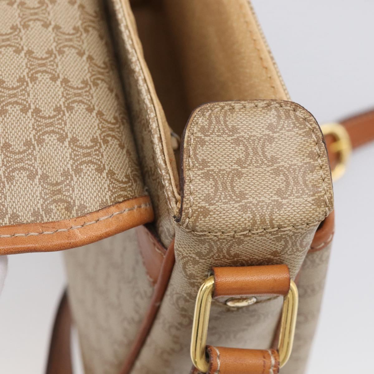 CELINE Macadam Shoulder Bag PVC Beige Gold Tone Auth 211040A