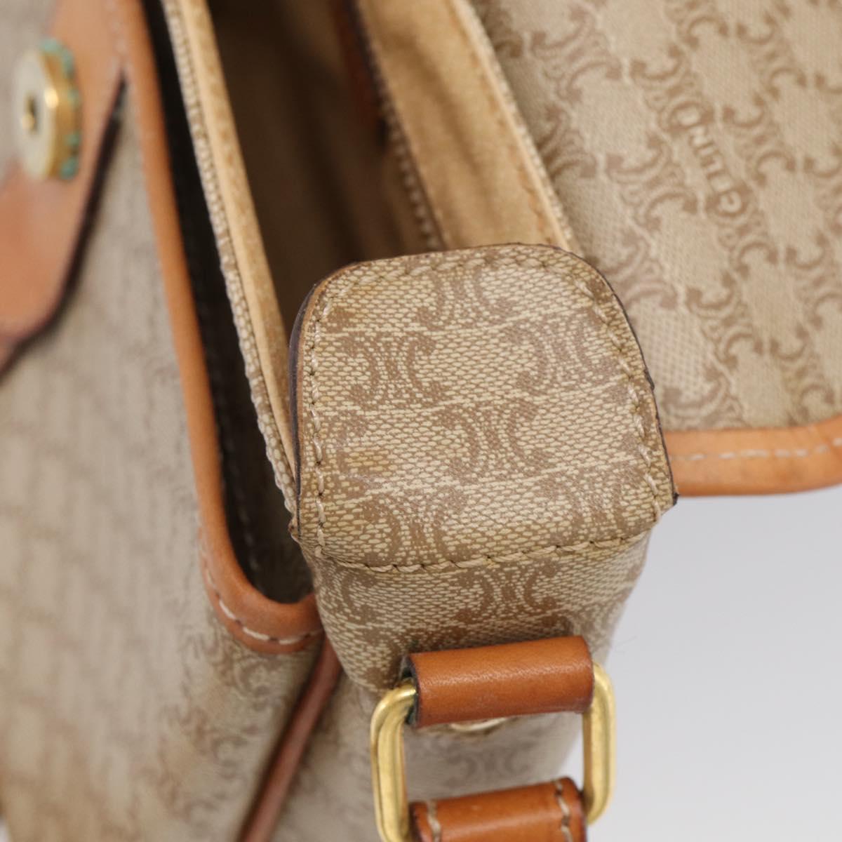 CELINE Macadam Shoulder Bag PVC Beige Gold Tone Auth 211040A