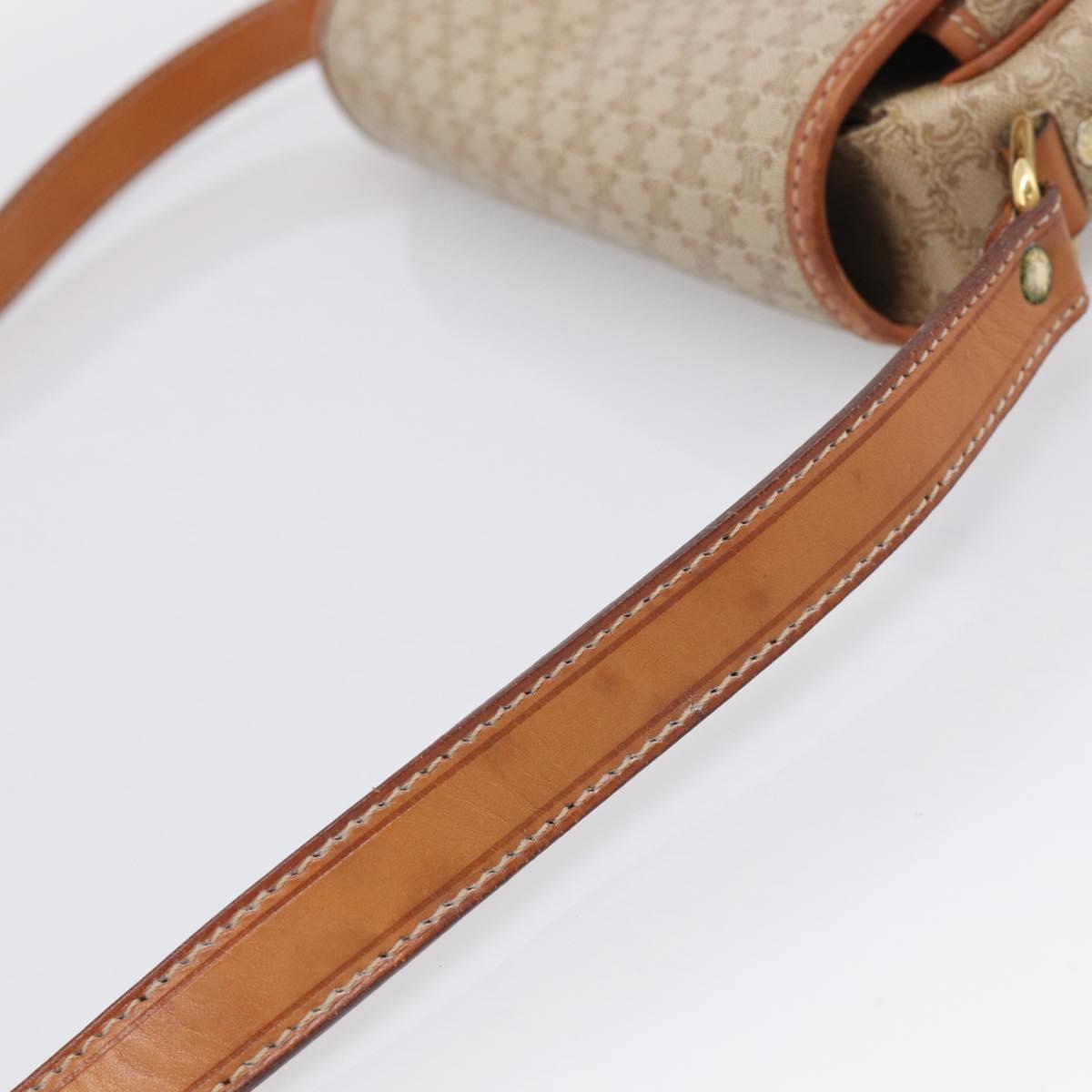CELINE Macadam Shoulder Bag PVC Beige Gold Tone Auth 211040A