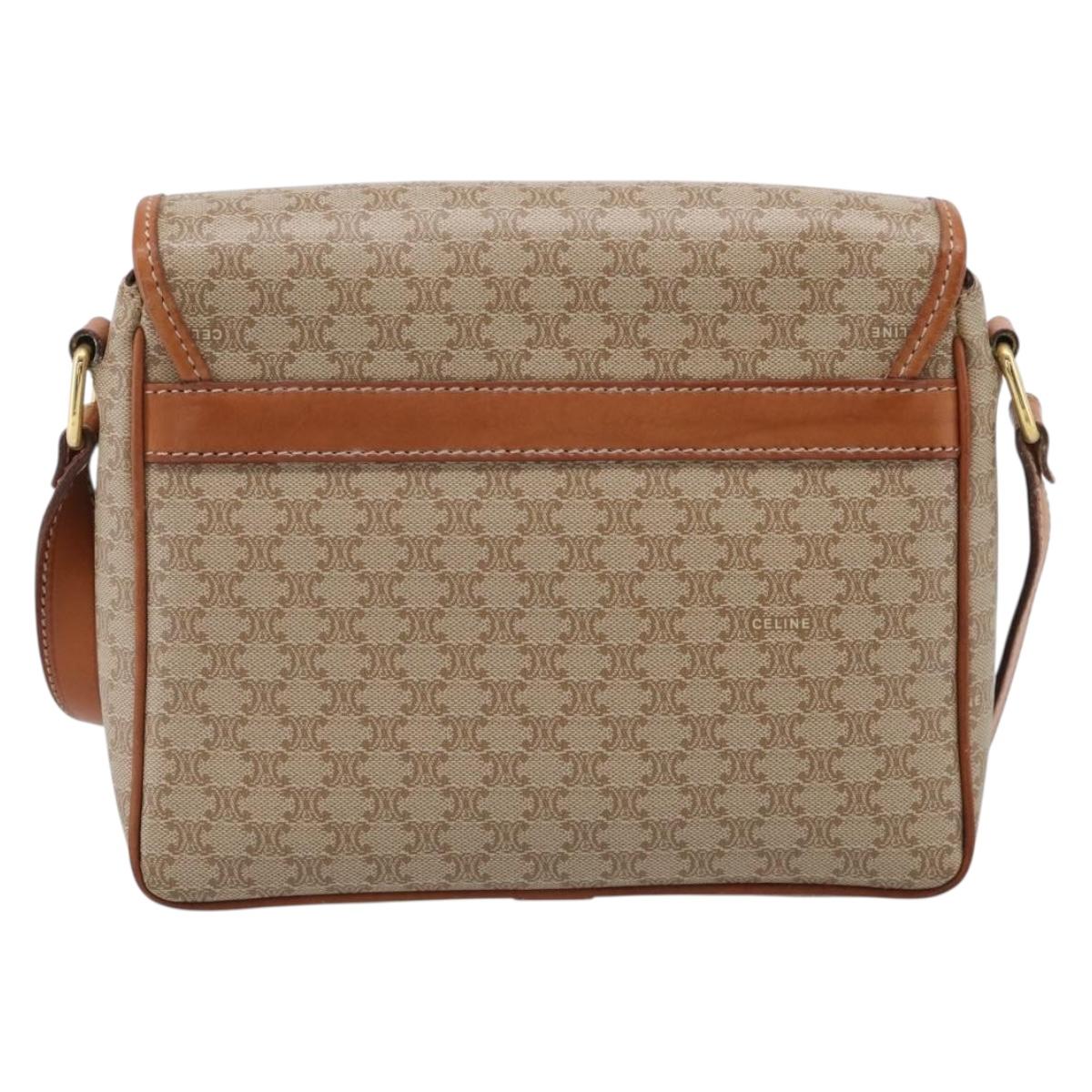 CELINE Macadam Shoulder Bag PVC Beige Gold Tone Auth 211040A