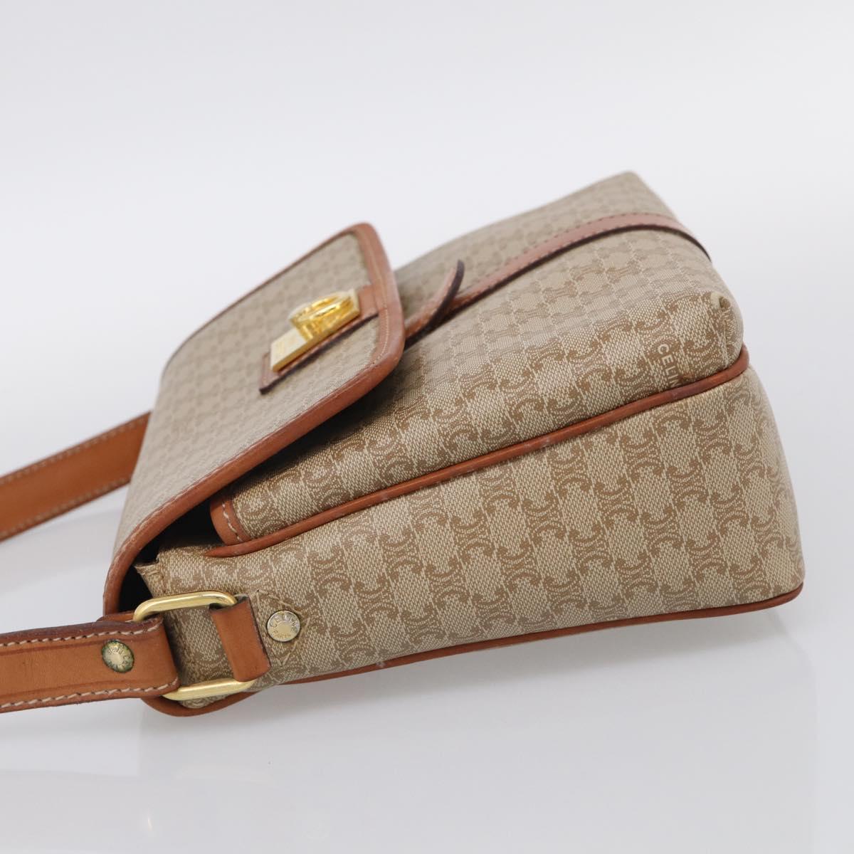 CELINE Macadam Shoulder Bag PVC Beige Gold Tone Auth 211040A