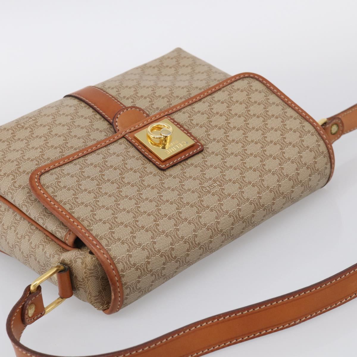 CELINE Macadam Shoulder Bag PVC Beige Gold Tone Auth 211040A