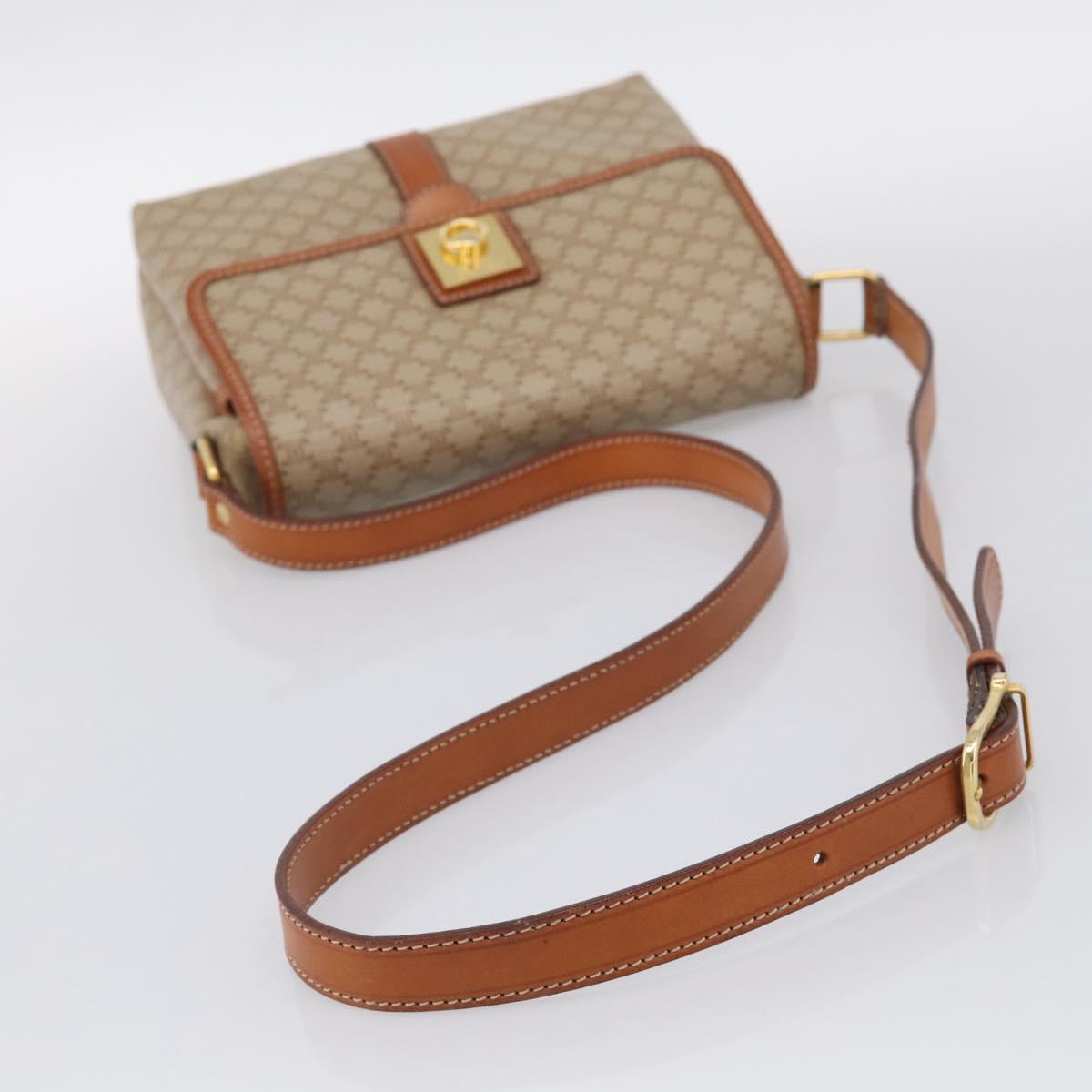 CELINE Macadam Shoulder Bag PVC Beige Gold Tone Auth 211040A