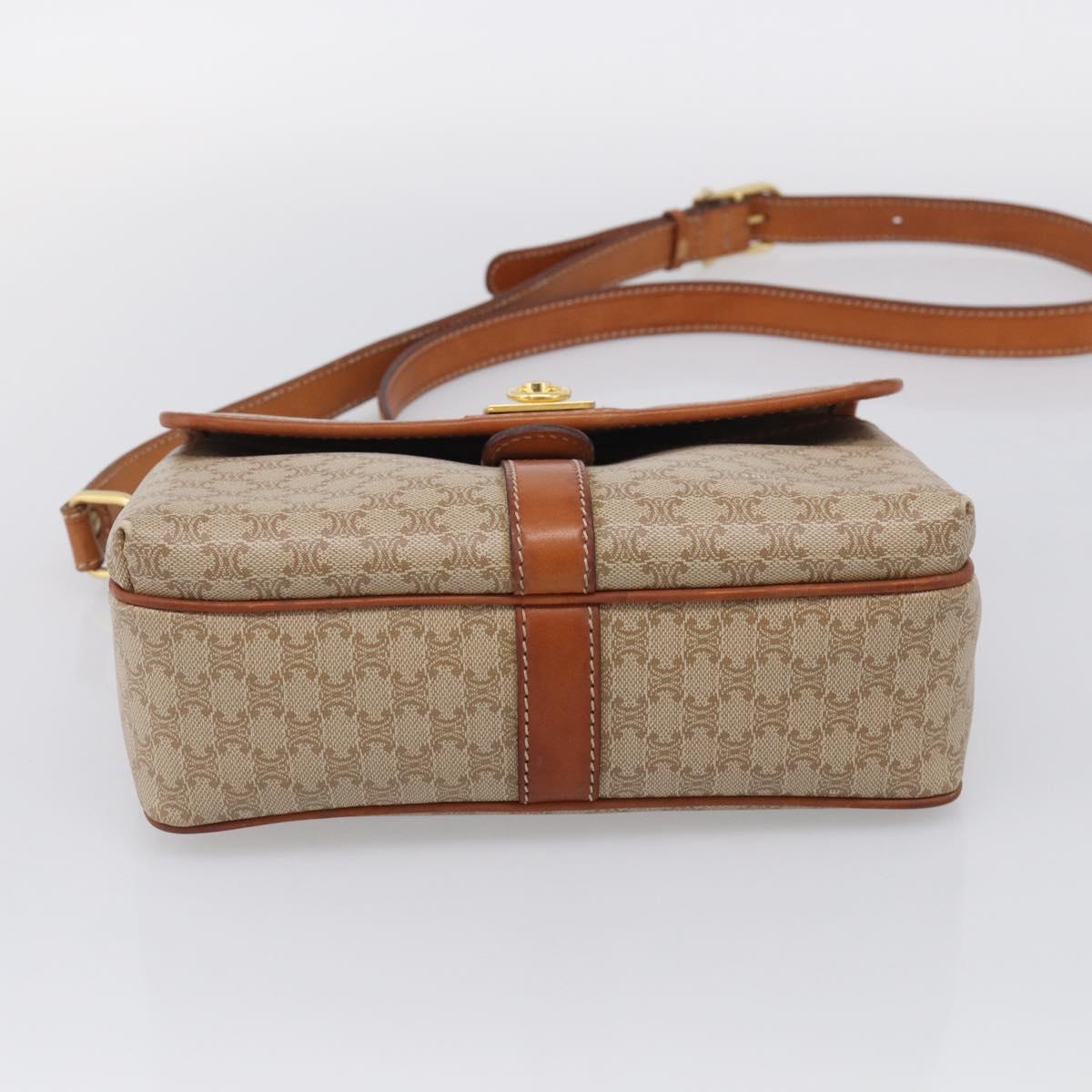 CELINE Macadam Shoulder Bag PVC Beige Gold Tone Auth 211040A