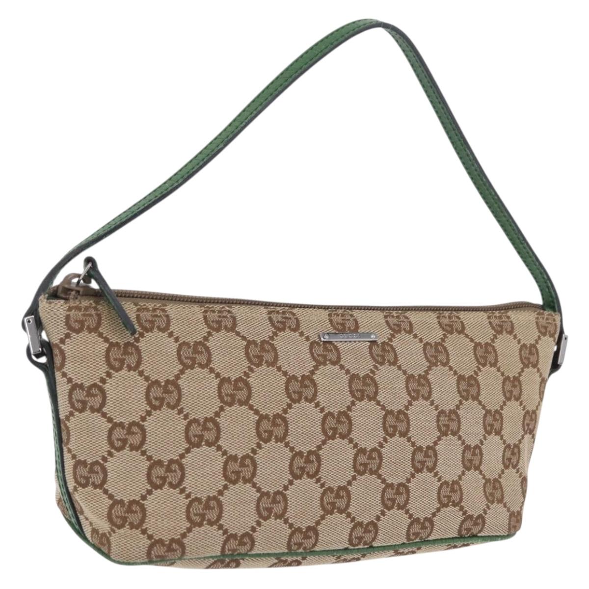 GUCCI GG Canvas Accessory Pouch Beige Silver 07198 Auth 211042V