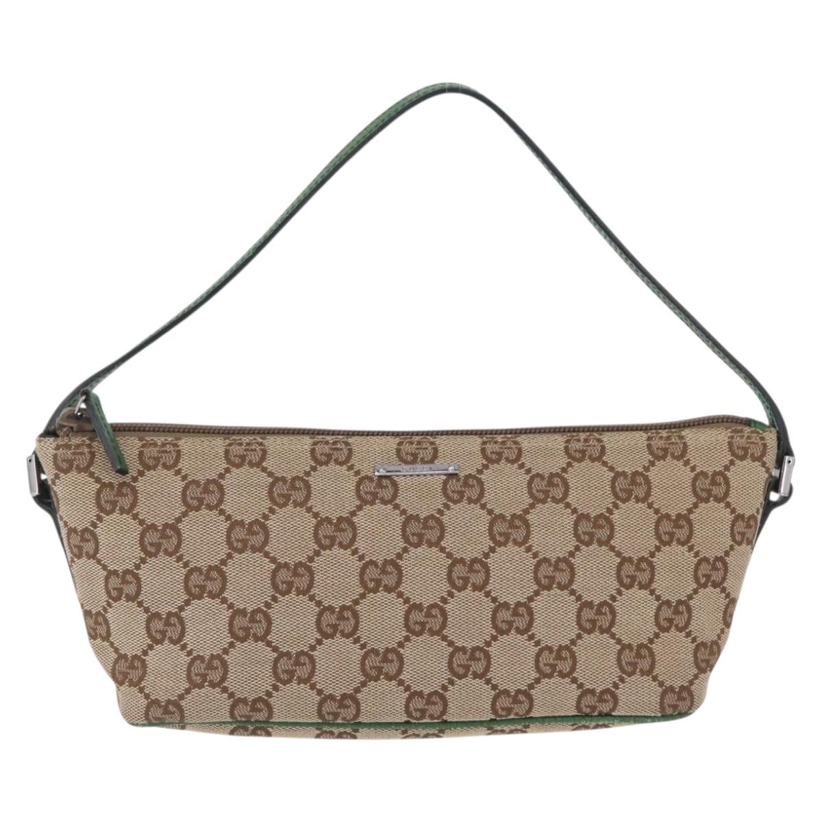 GUCCI GG Canvas Accessory Pouch Beige Silver 07198 Auth 211042V