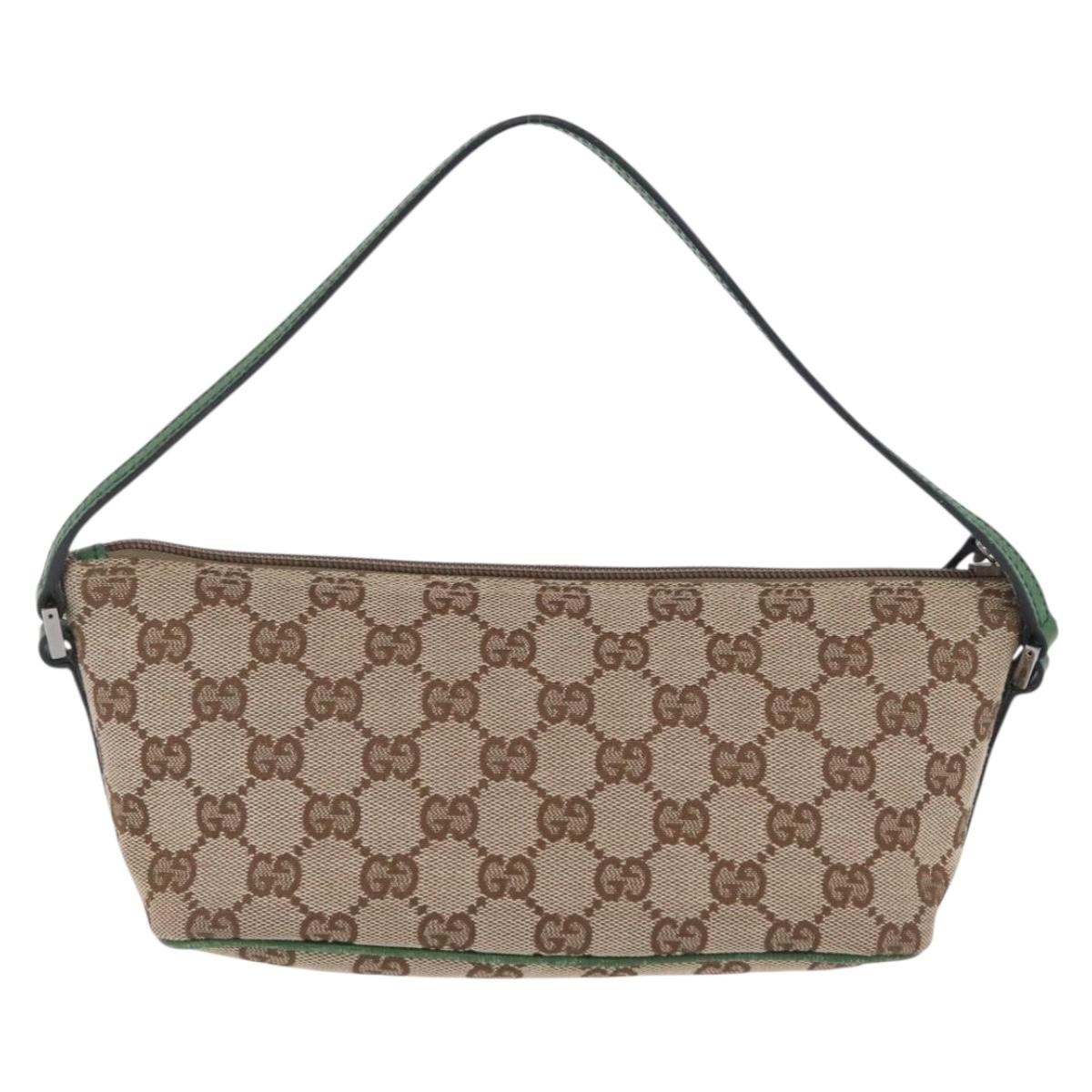 GUCCI GG Canvas Accessory Pouch Beige Silver 07198 Auth 211042V
