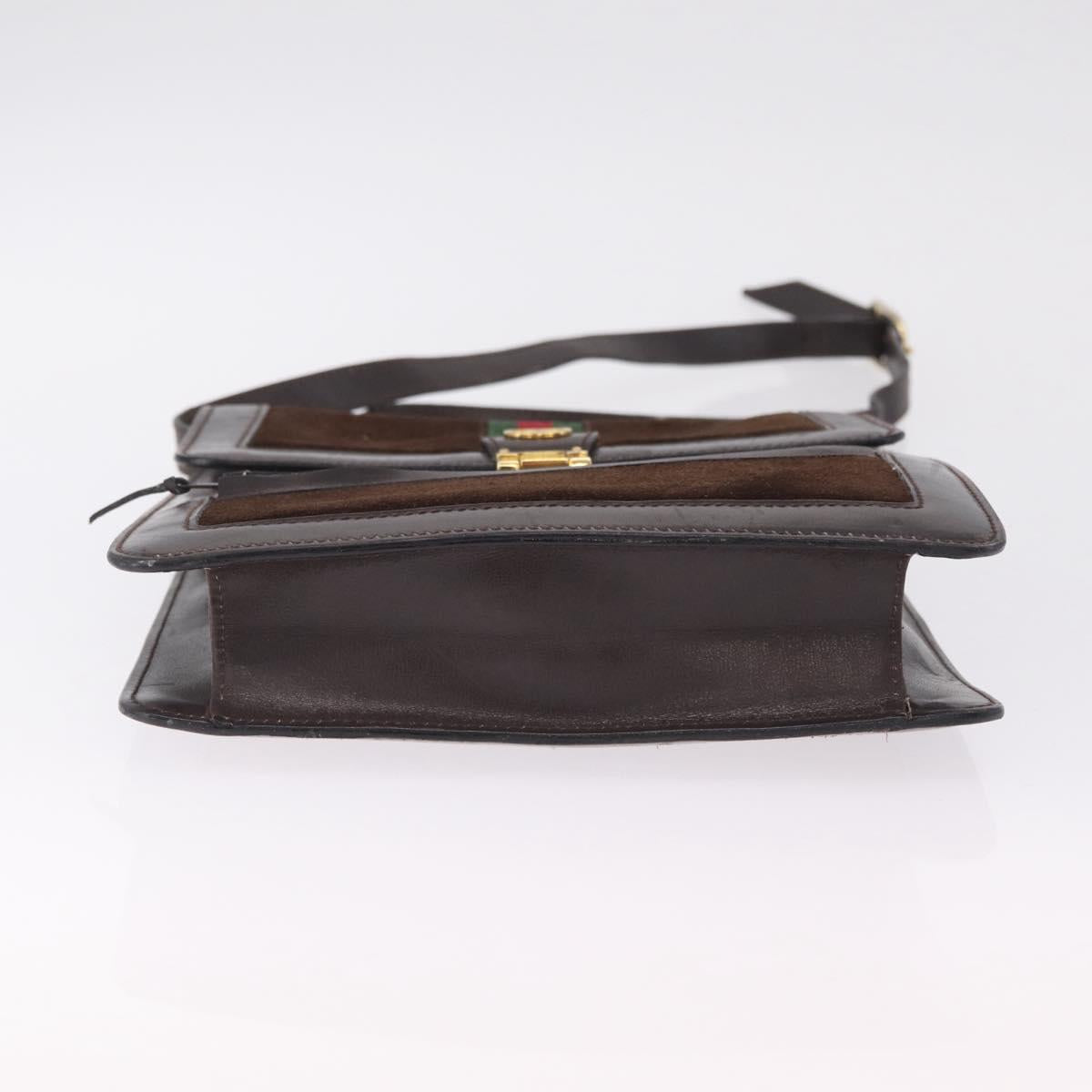GUCCI Web Sherry Line Shoulder Bag Suede Brown Gold Tone Auth 211045