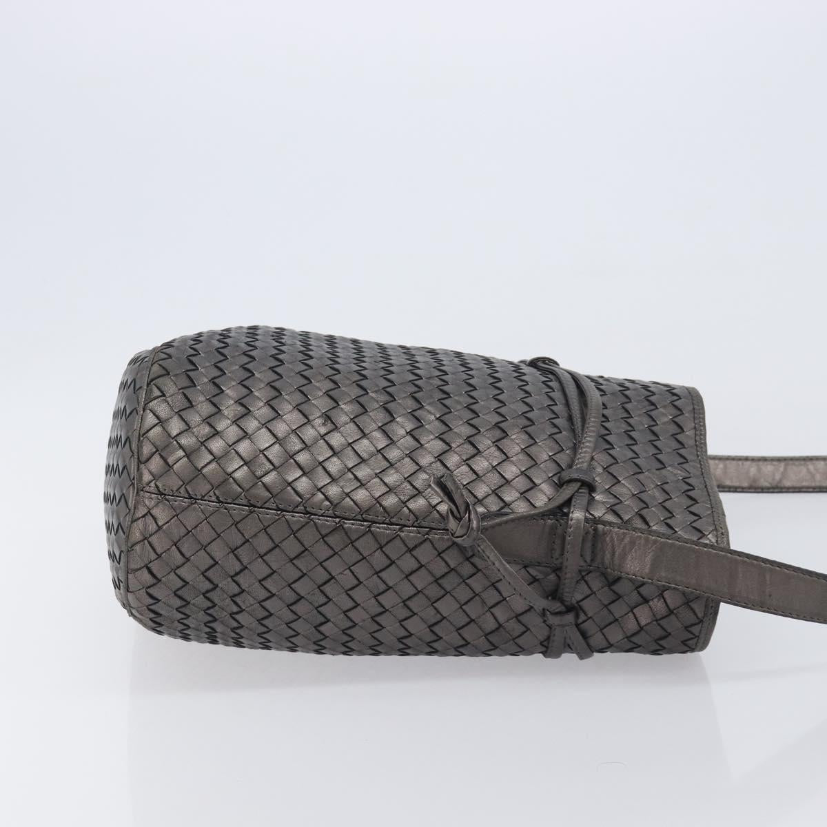 Bottega Veneta INTRECCIATO Shoulder Bag Leather Gray Gold Tone Auth 211048A