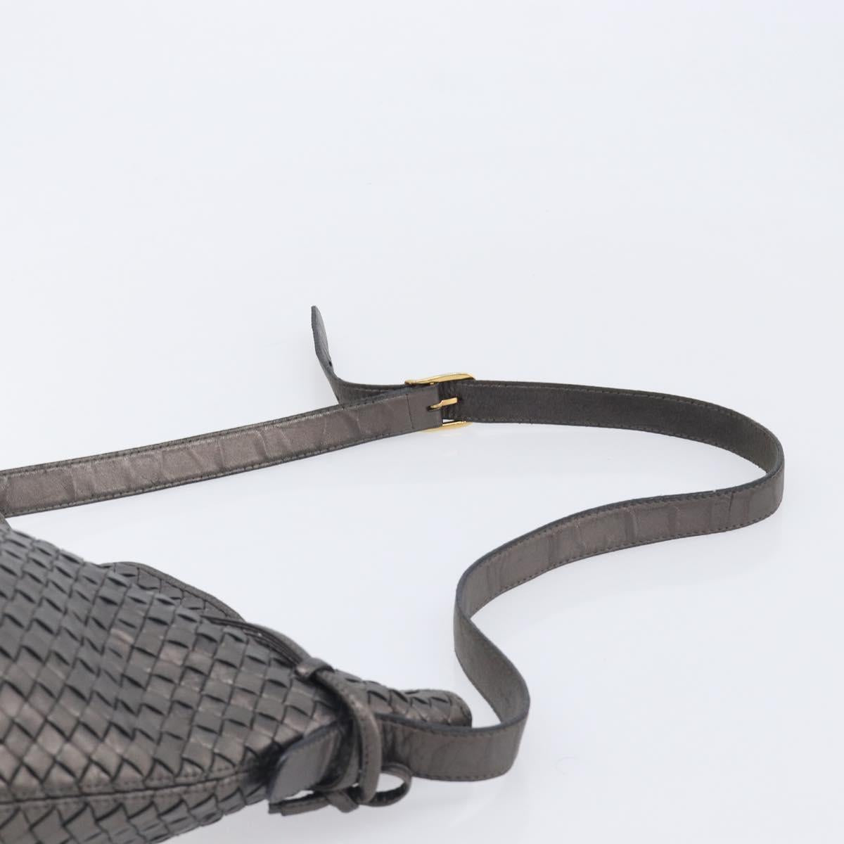 Bottega Veneta INTRECCIATO Shoulder Bag Leather Gray Gold Tone Auth 211048A