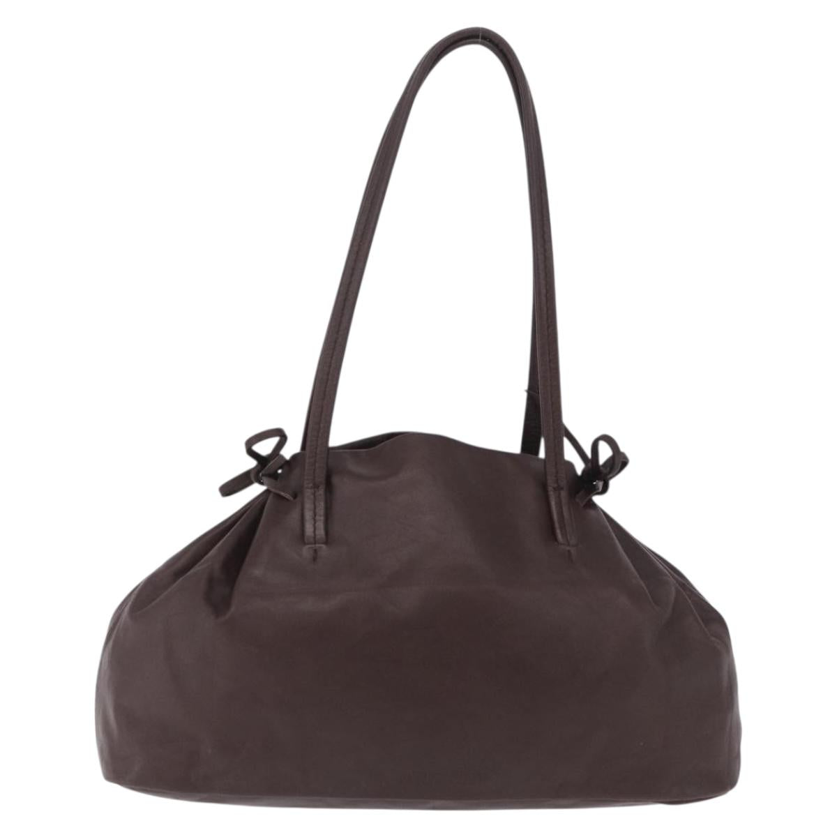 Miu Miu Hand Bag Leather Dark Brown Auth 211051