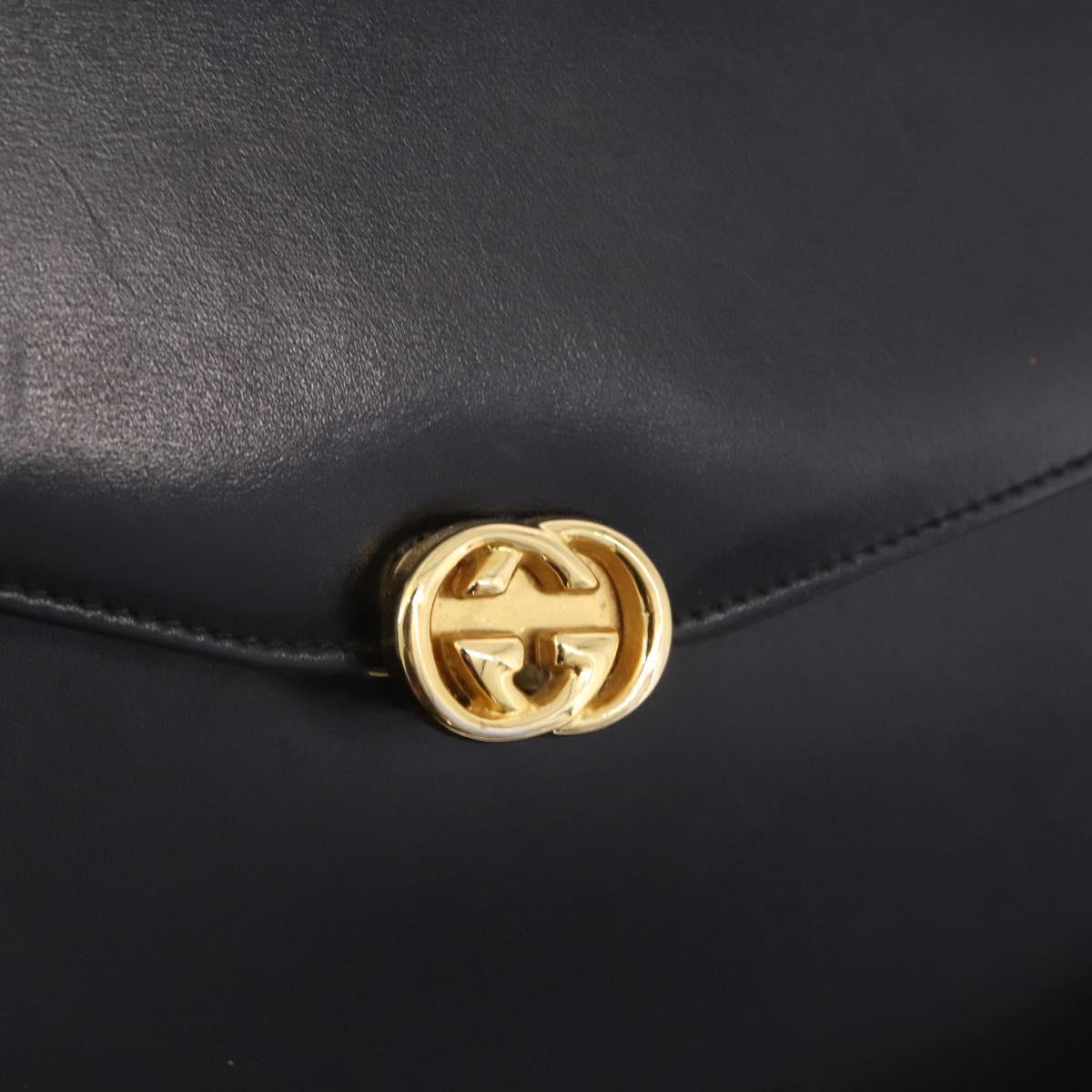 GUCCI Shoulder Bag Leather Black Gold Tone Auth 211052A