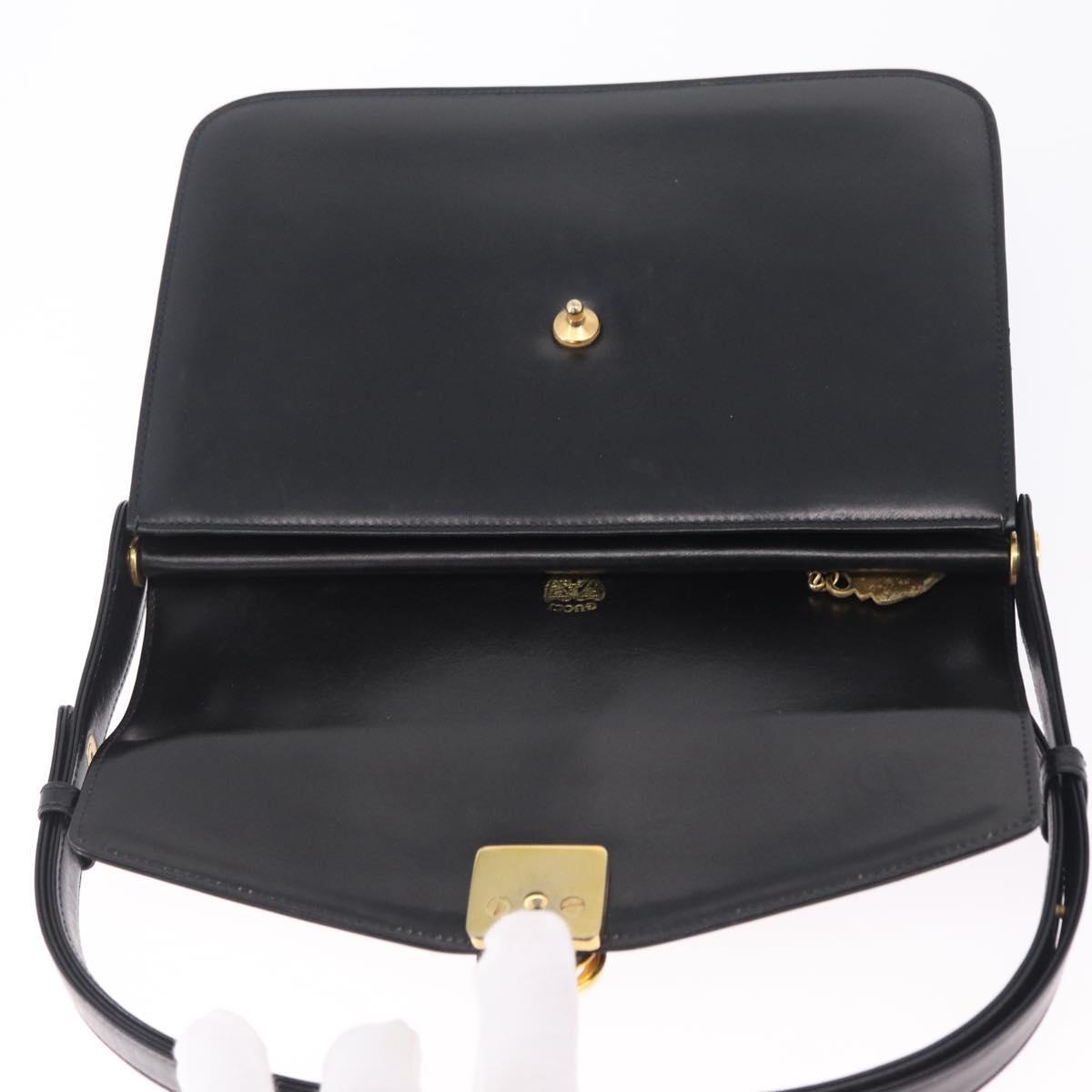 GUCCI Shoulder Bag Leather Black Gold Tone Auth 211052A