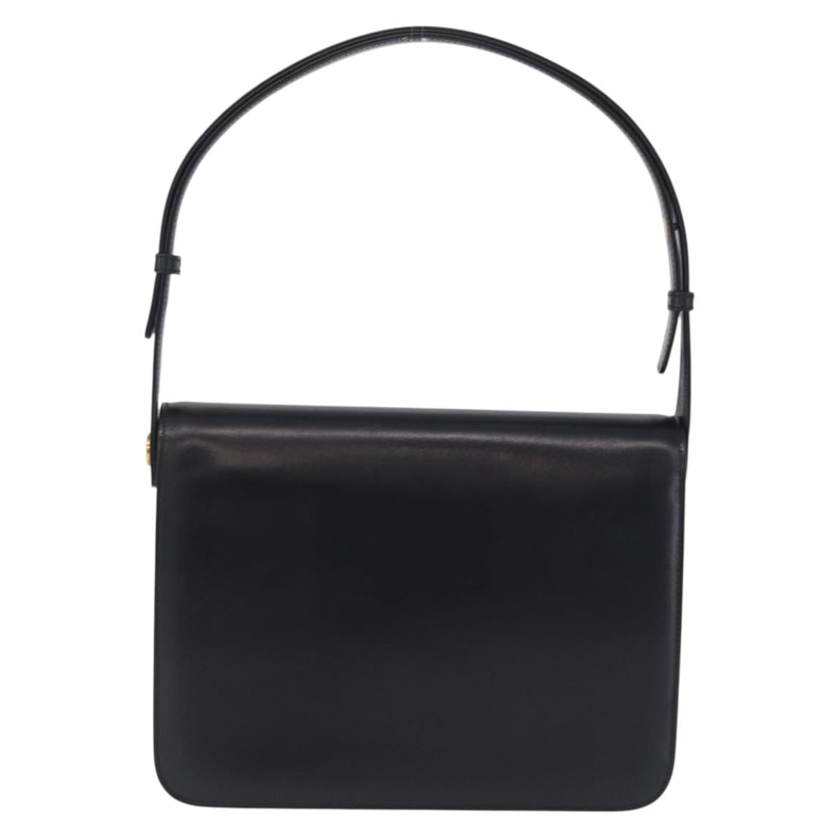 GUCCI Shoulder Bag Leather Black Gold Tone Auth 211052A
